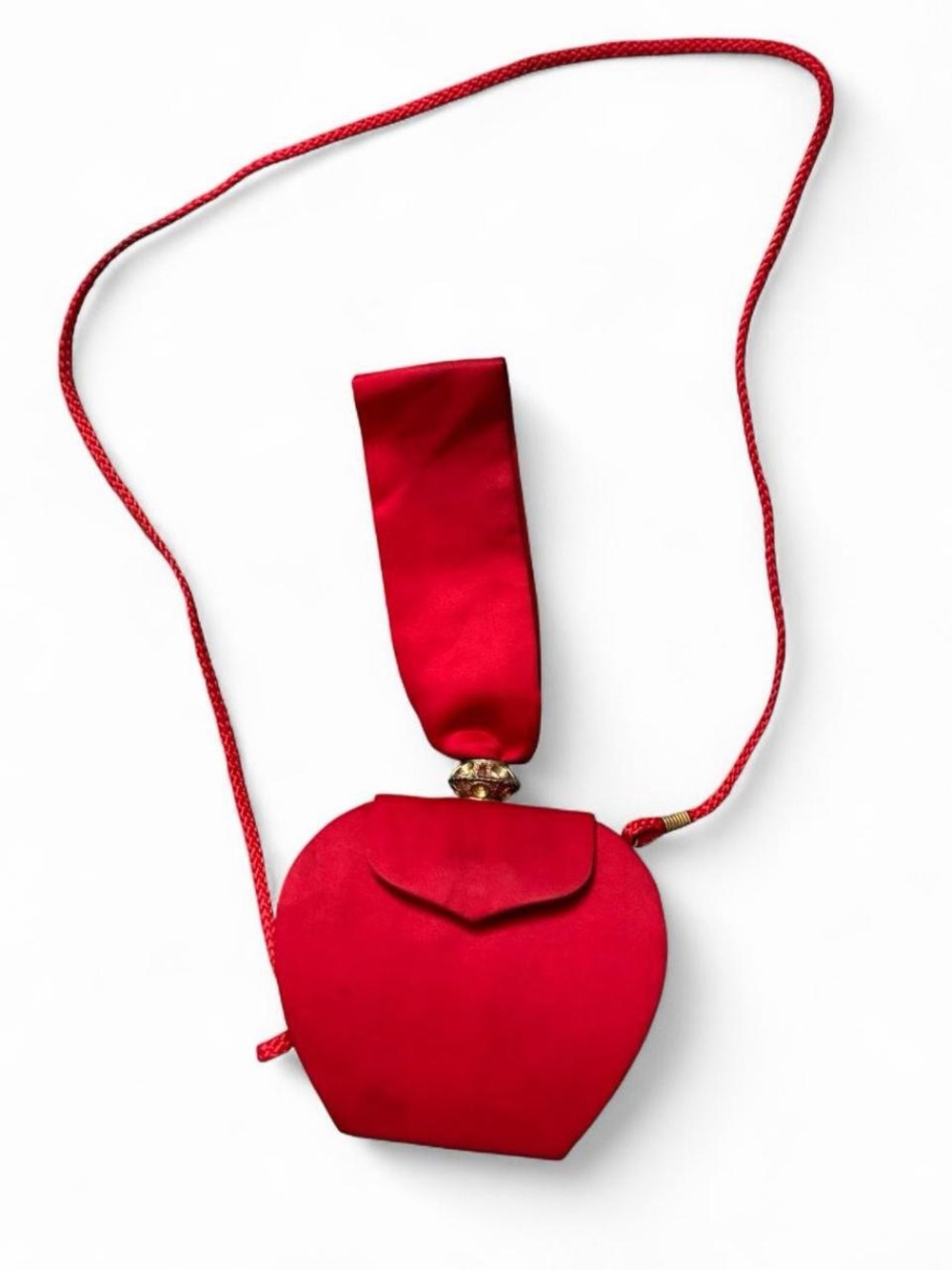 Vintage Red Satin Apple Shaped Jeweled Evening Clutch Crossbody Bag